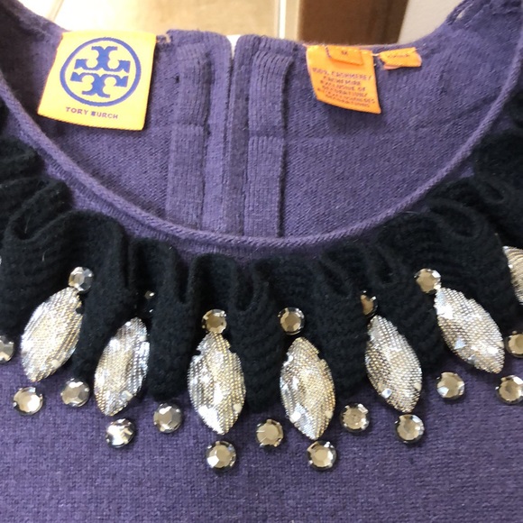 Embellished with Beading Purple and Black Tory Burch Sleeveless Sweater. M